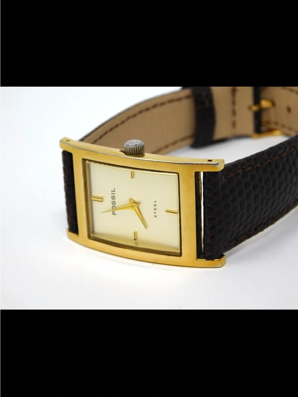 Fossil FS2756 Arkitekt Watch Tank Gold Tone Leather Band 30M Water Resistant